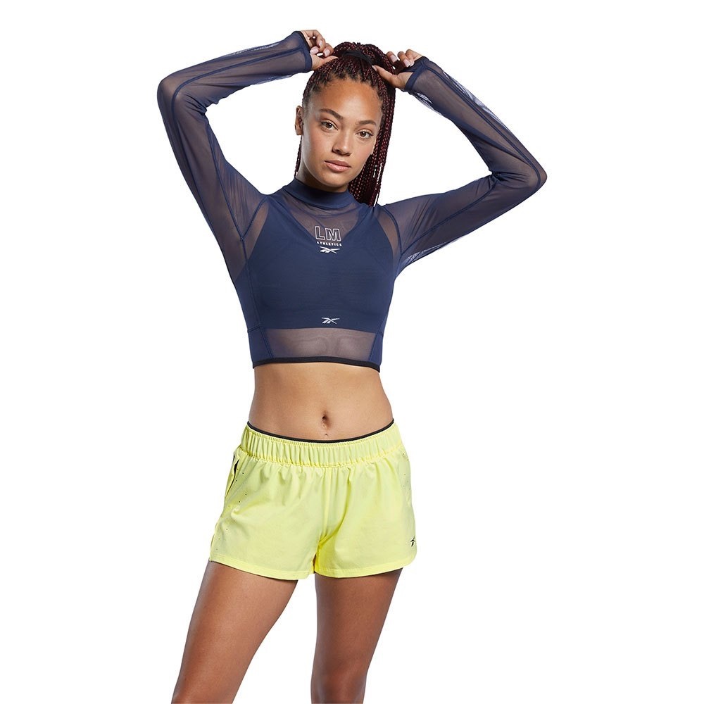 Reebok Les Mills Mesh Long Sleeve Crop Top T-Shirt XL Blue